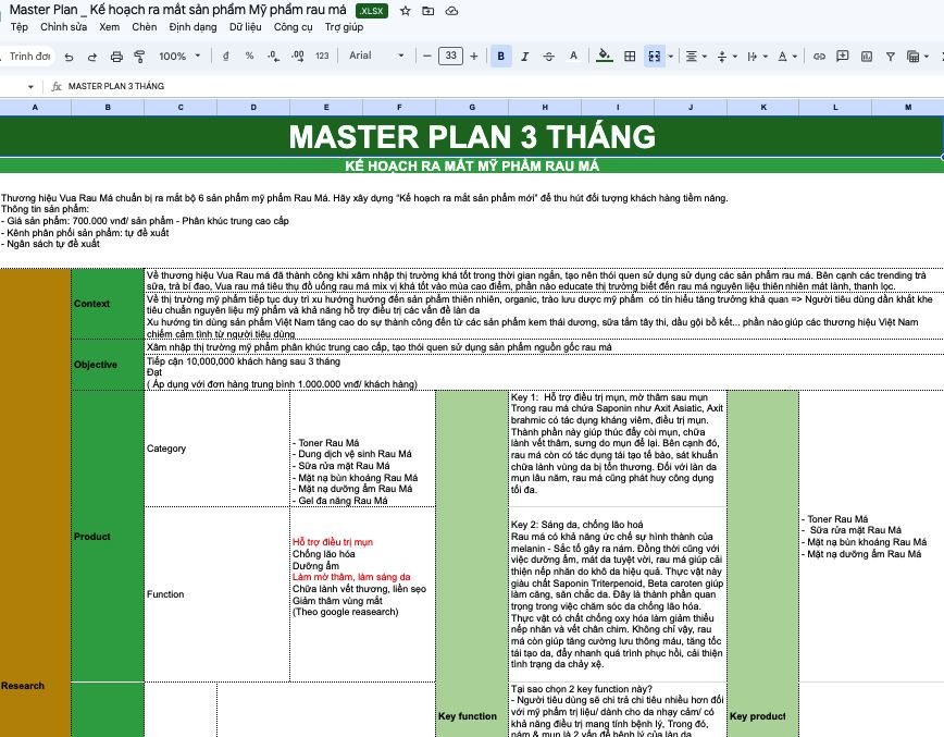 Bản Master Plan 3 tháng được review và chỉnh sửa trong buổi coaching
